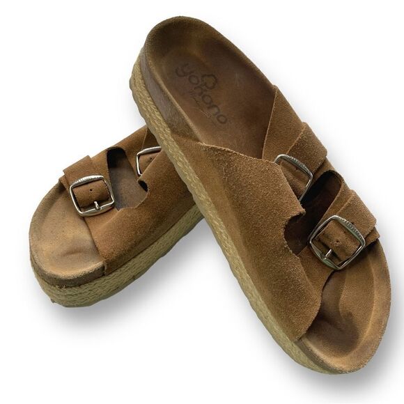 Yokono Two Band Wedge Birk like Sandals in Suede Size 9 - Picture 1 of 9
